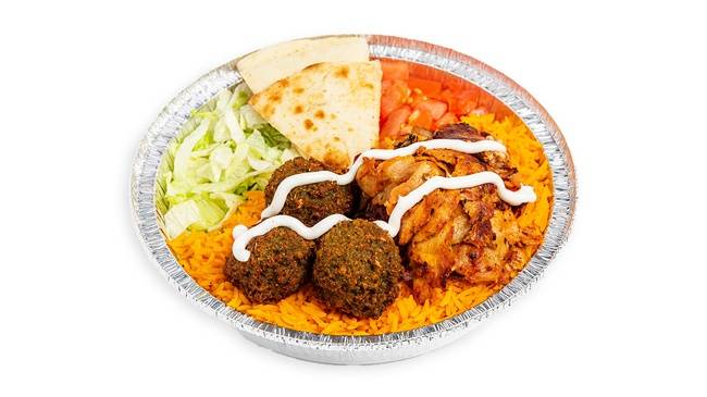Order Chicken Shawarma & Falafel Platter food online from The Halal Guys store, Houston on bringmethat.com