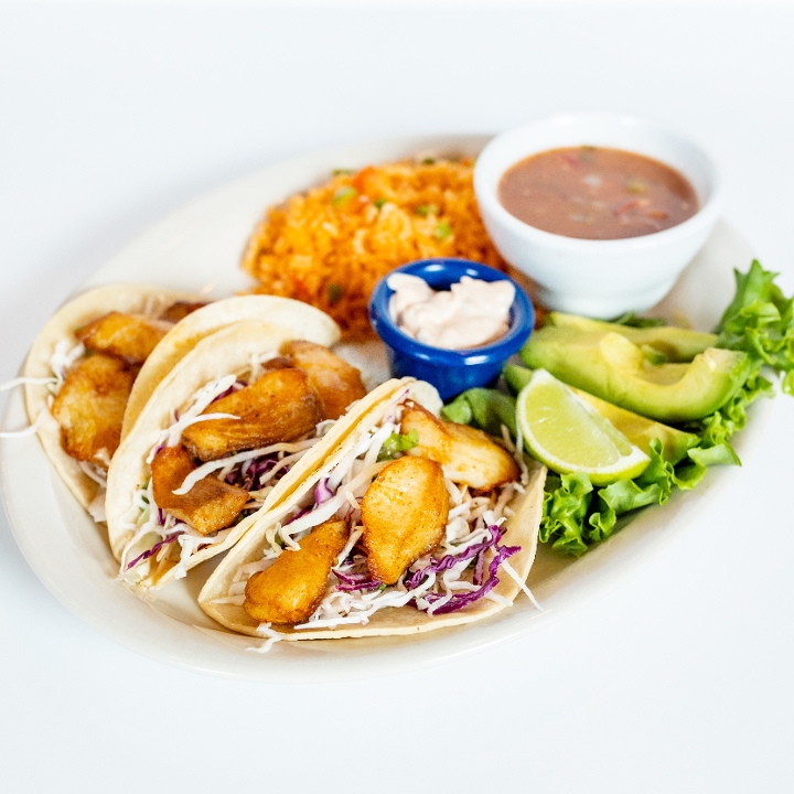 Order Three Pan-Seared Fish Tacos food online from El Fenix store, Dallas on bringmethat.com