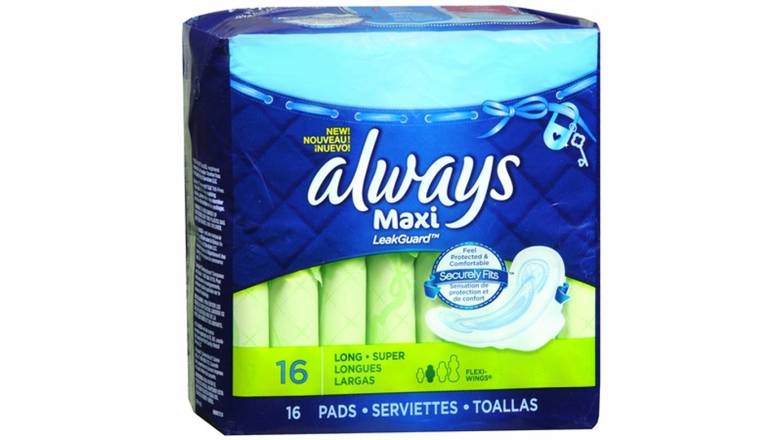 Order Always Maxi Pads Size 2 Long Super 16 Ct food online from Exxon Constant Friendship store, Abingdon on bringmethat.com