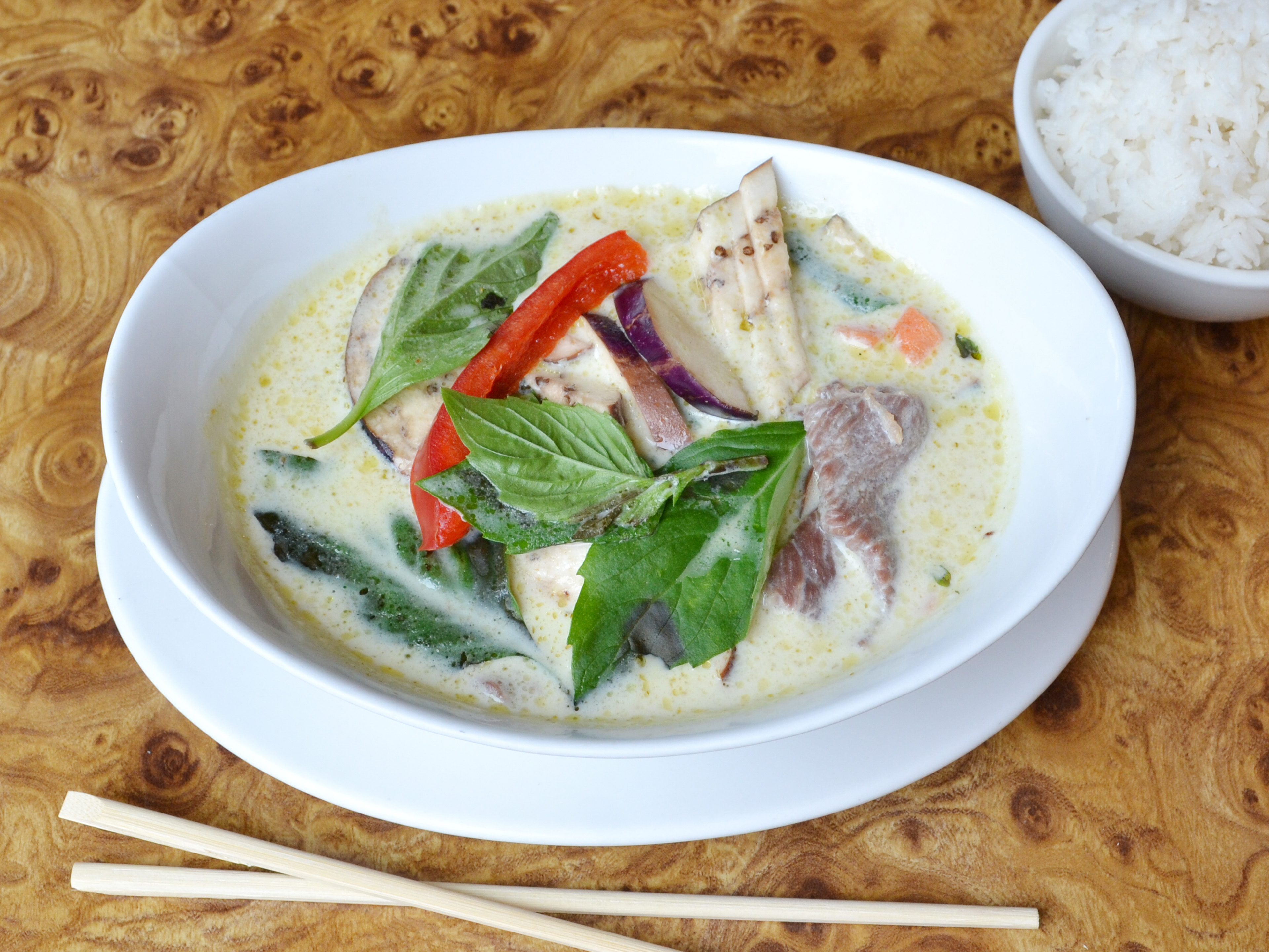 Order Green Curry + Rice food online from Late Night Thai store, Chicago on bringmethat.com