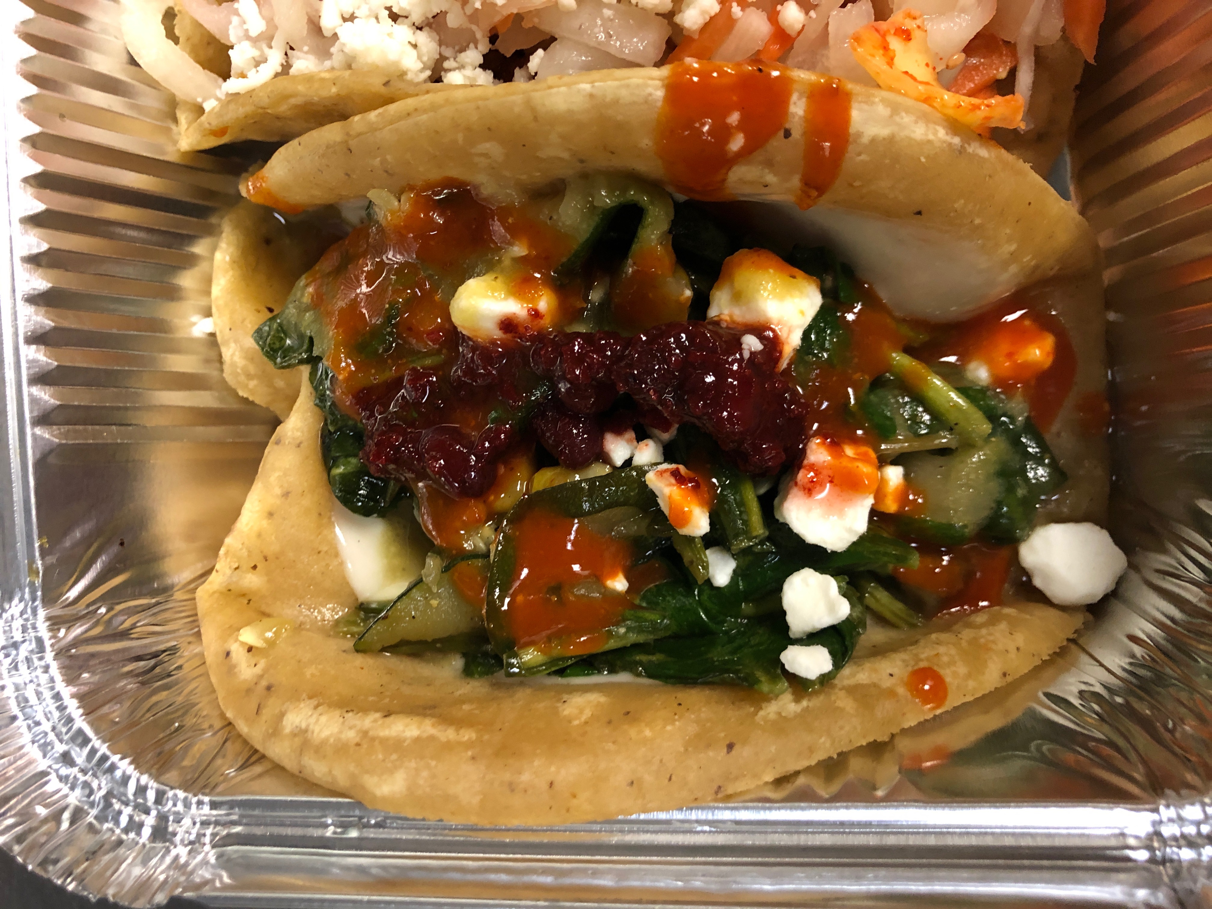 Order Pomegranate and Roasted Veggie Kimchi Taco food online from Kimchi grill store, Brooklyn on bringmethat.com