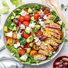 Order Greek Salad with Grilled Chicken food online from Chaikhana Bar & Shishkabobs store, Omaha on bringmethat.com