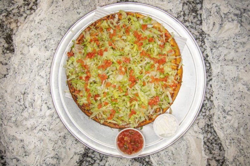 Order Taco Pizza - 9'' food online from Topshelf Bar & Pizza store, Muskegon on bringmethat.com