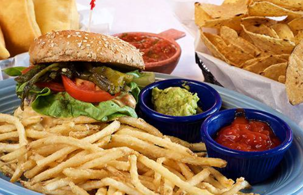 Order Grass Fed Green Chile Queso Burger food online from El Pinto Restaurant store, Albuquerque on bringmethat.com