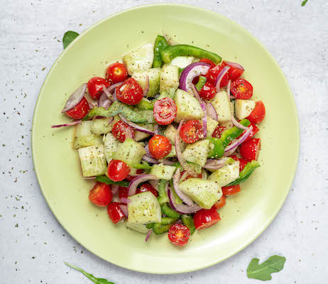 Order Aggourontomata (Cucumber and Tomato Salad) food online from Souvlaki Authentic Greek store, Baltimore on bringmethat.com