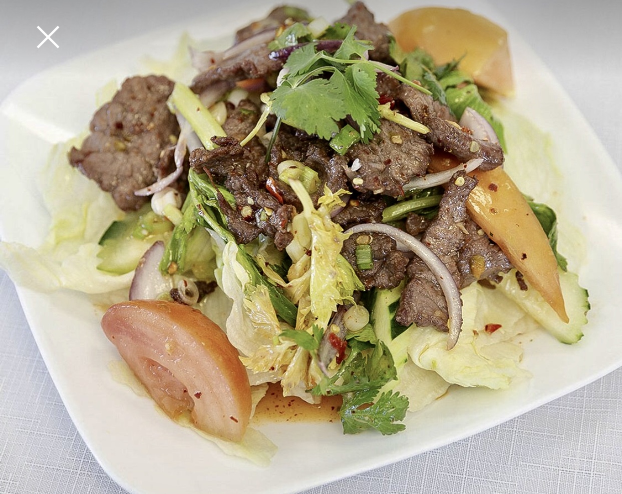 Order 21. Spicy Grilled Beef Salad food online from Thai Rama store, Glendale on bringmethat.com