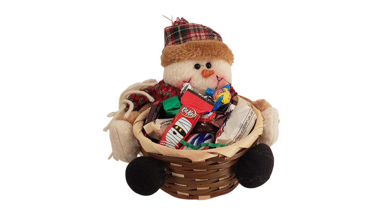 Order BAMBOO SNOWMAN BASKET food online from Chocolate Bash store, Newport Beach on bringmethat.com
