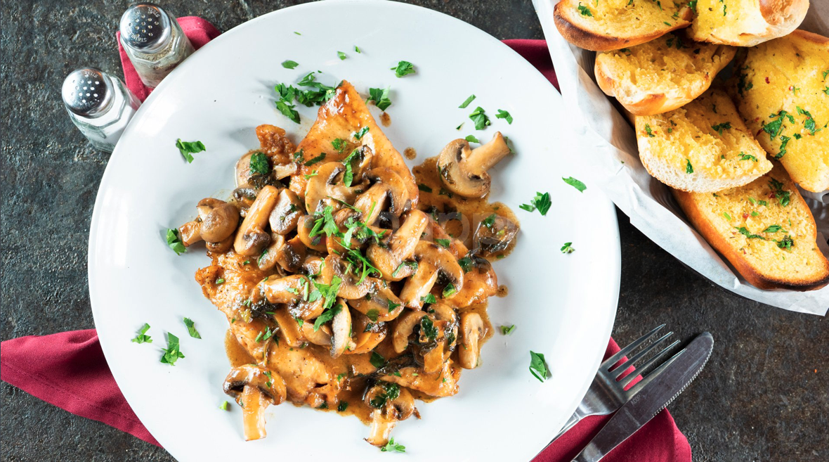Order Chicken Marsala with Mushrooms food online from Buono Authentic Pizzeria store, Long Beach on bringmethat.com
