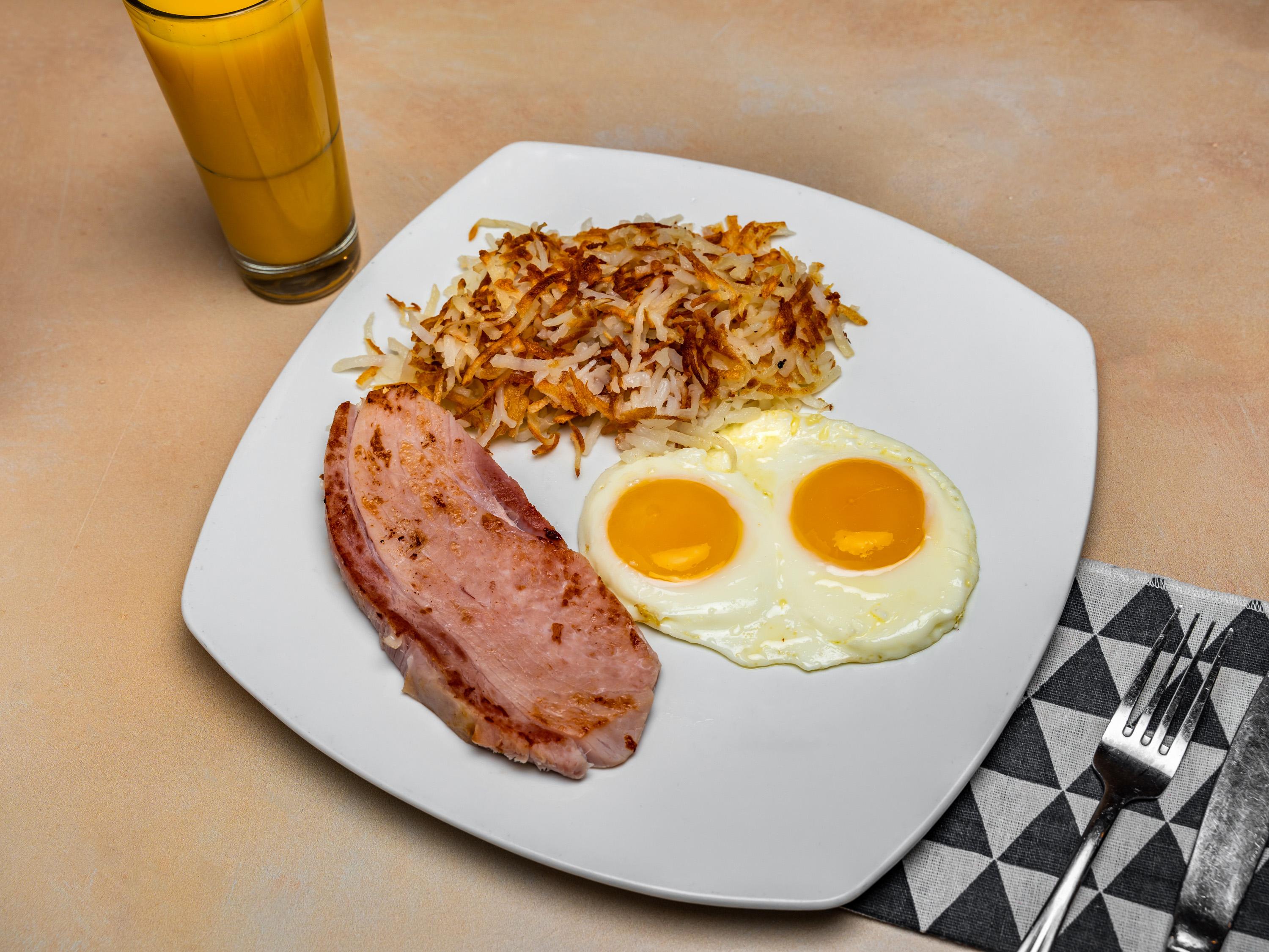 Order 2 farm fresh Eggs with Hickory Smoked Ham Off The Bone food online from Apple Villa Pancake House store, Hoffman Estates on bringmethat.com