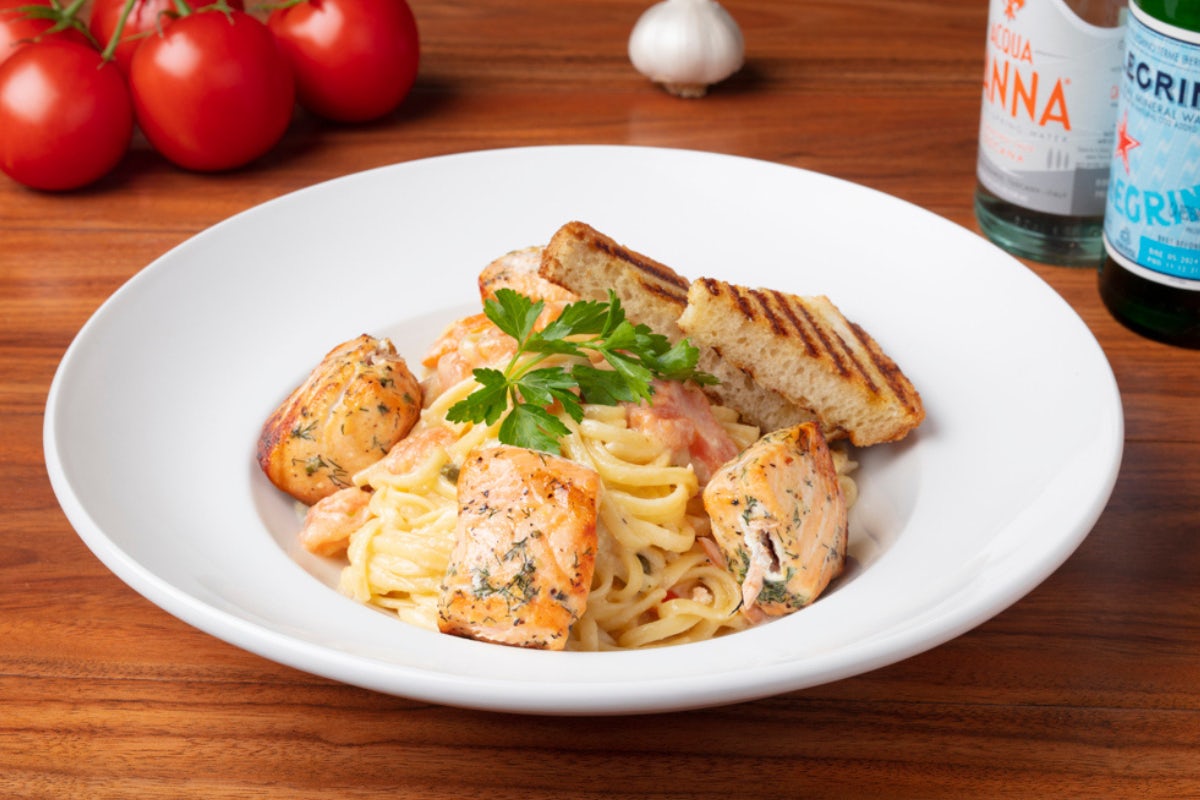 Order Salmon Scampi food online from Panini Kabob Grill - Woodland Hills store, Woodland Hills on bringmethat.com