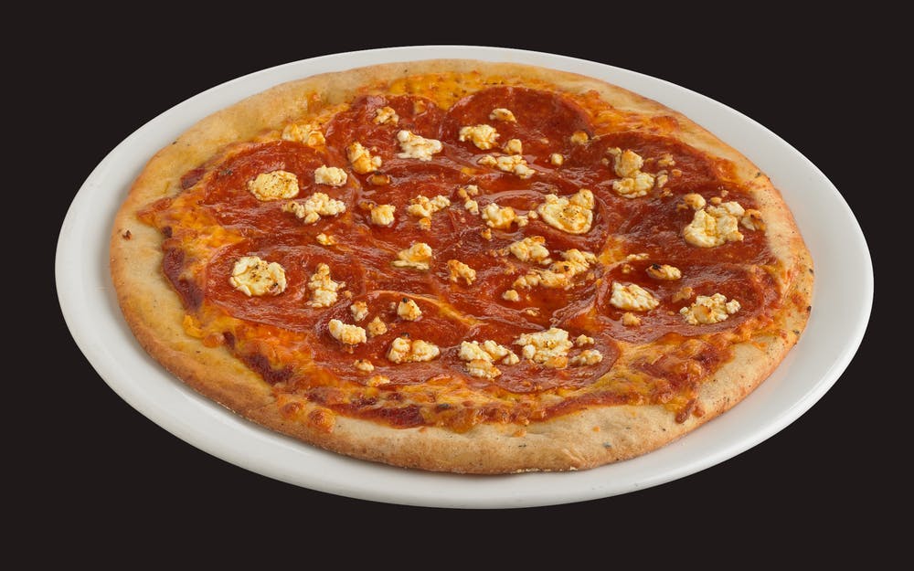 Order Pepperoni & Feta Thin Crust Pizza - Small 10" (8 Slices) food online from Boston Restaurant & Sports Bar store, Arlington on bringmethat.com