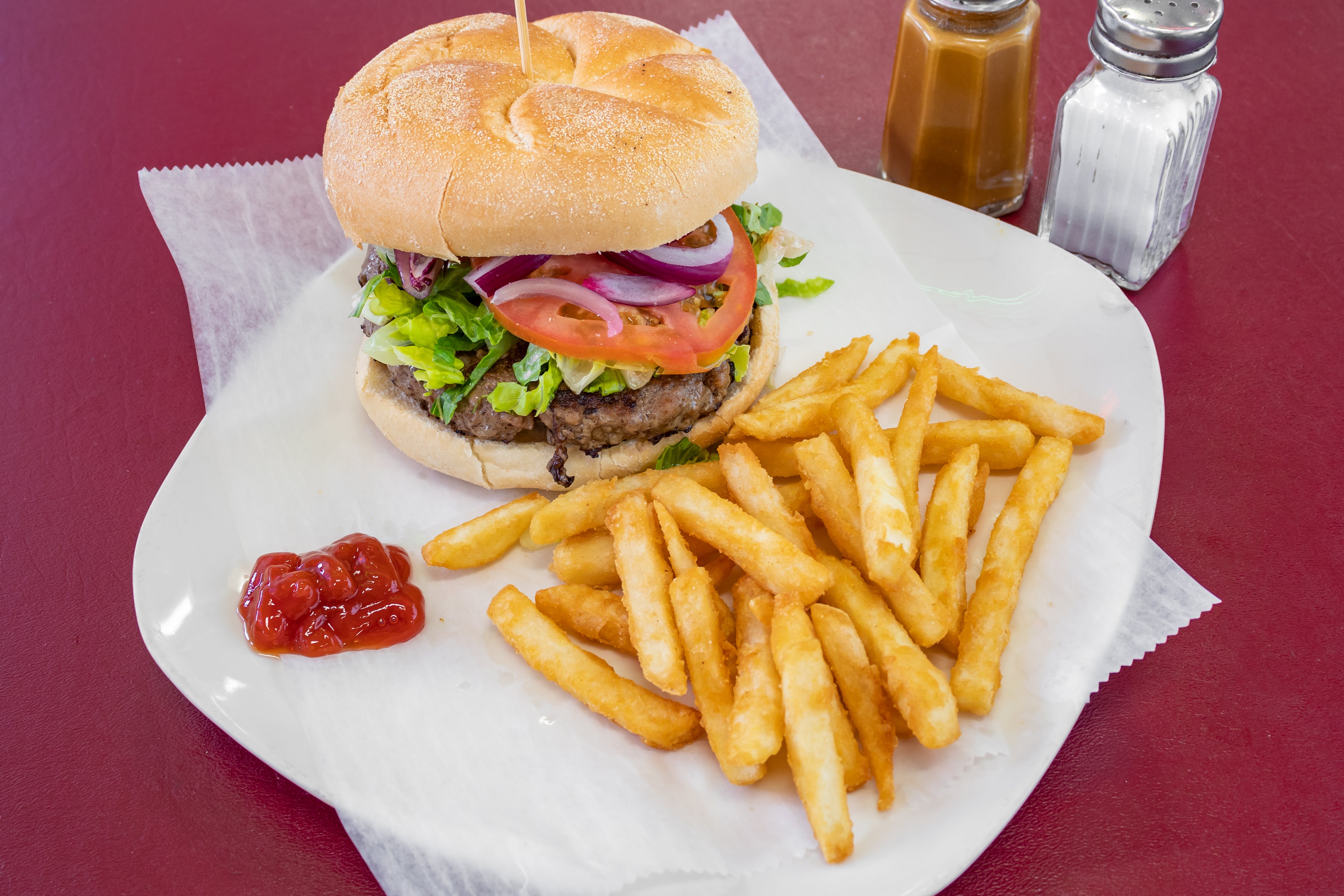 Order Burger with French Fries - Burger food online from 3 Boys From Italy store, West Haverstraw on bringmethat.com