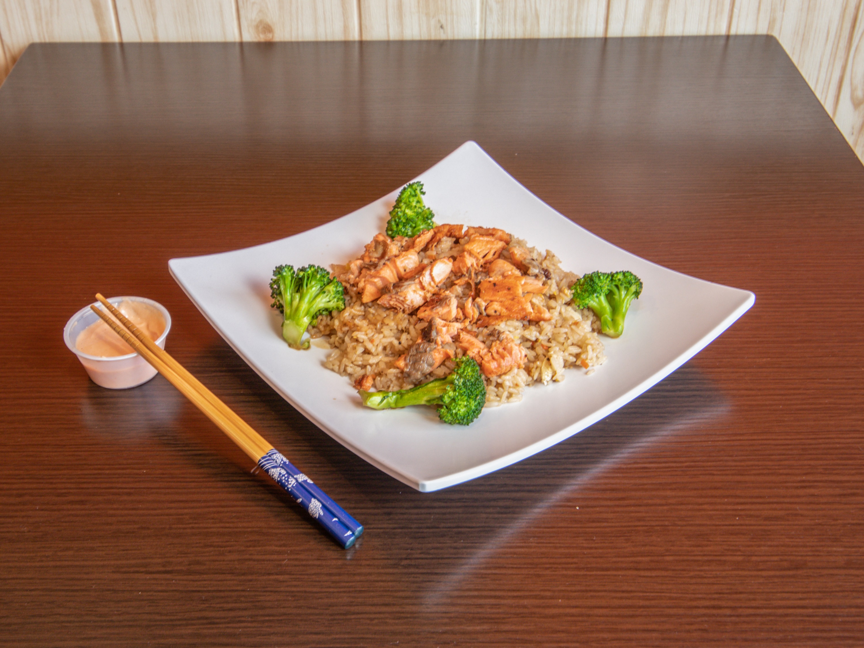 Order 5. Salmon Fried Rice food online from Hachi Sushi store, Loves Park on bringmethat.com