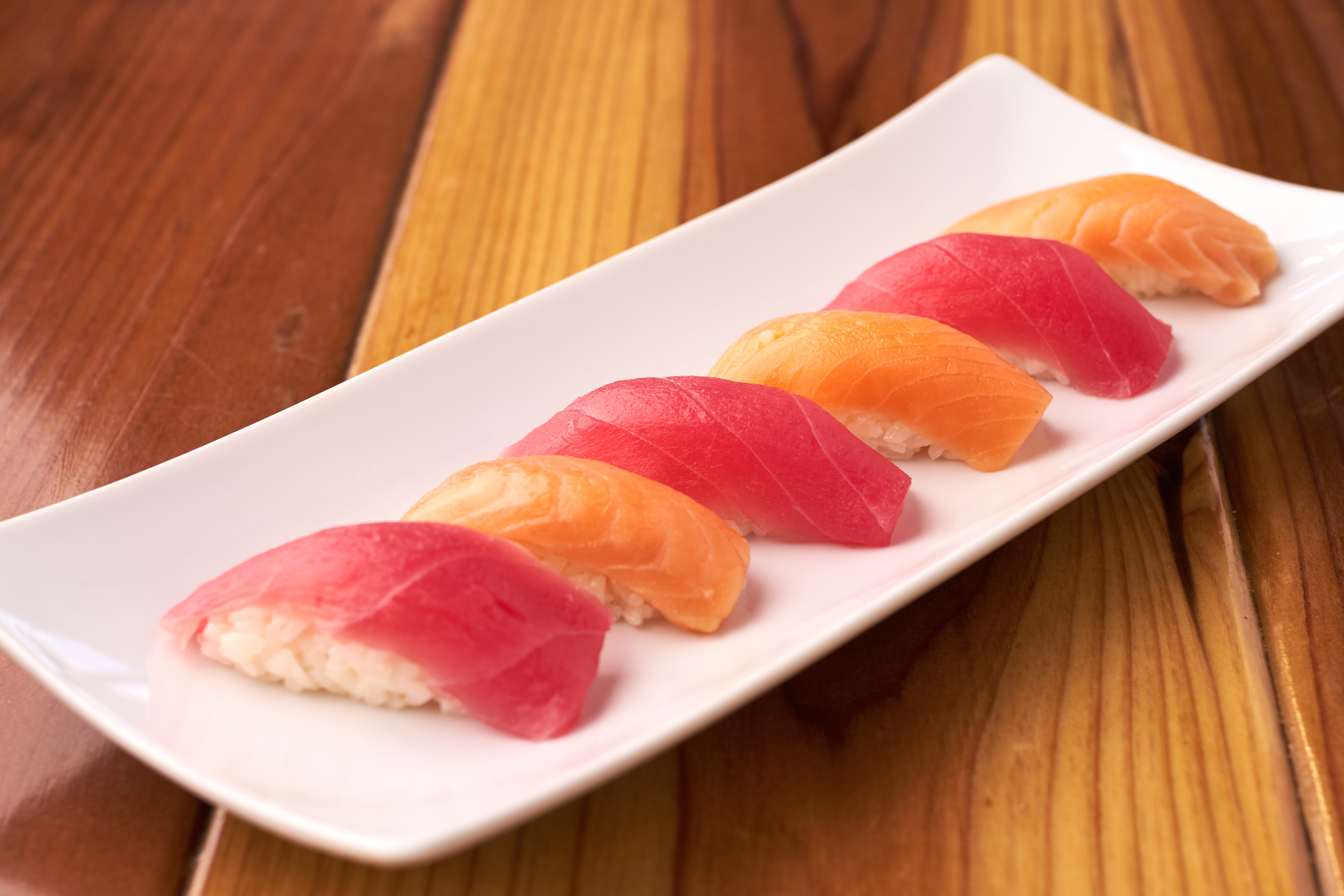 Order Nigiri  (Tuna 3 pcs+ Salmon 3 pcs) food online from Lee Sushi store, Sandy on bringmethat.com