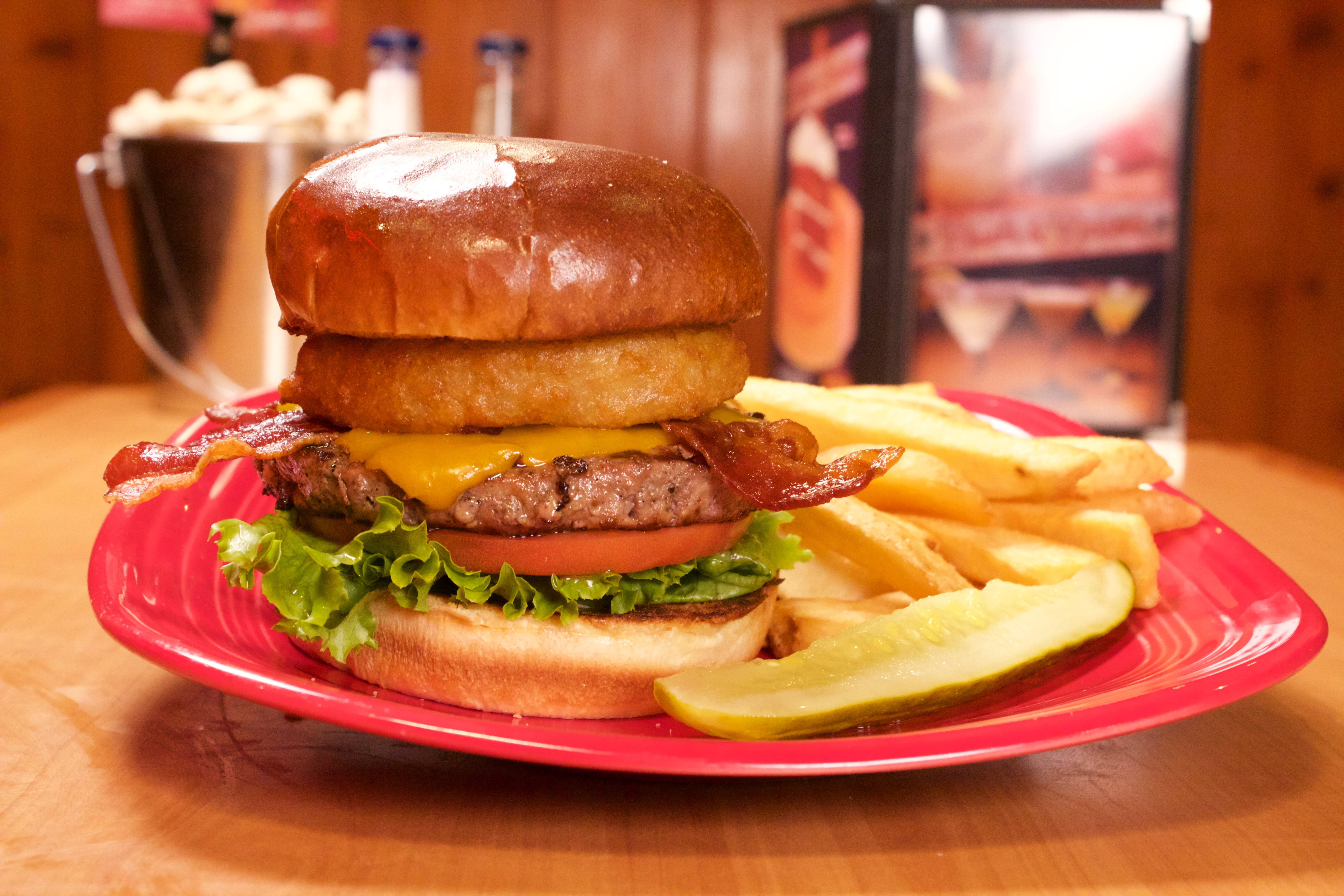 Order Bacon Cheddar Steak Burger food online from Texas Corral store, Martinsville on bringmethat.com