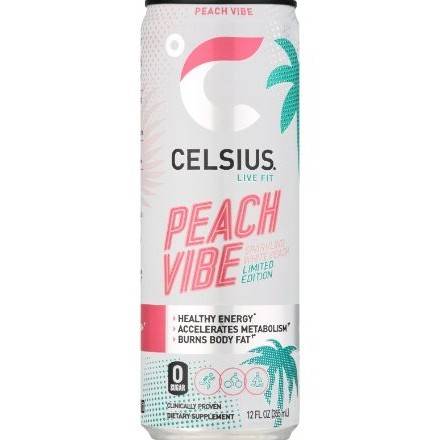 Order Celsius Energy Drink Sparkling Peach Vibes (12 oz) food online from 7-Eleven By Reef store, Atlanta on bringmethat.com