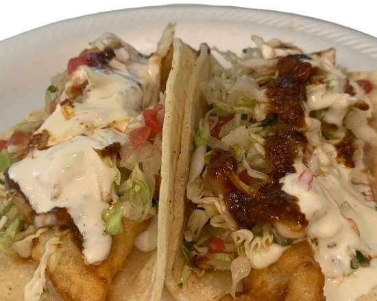 Order Tacos De Pescado food online from The Spanglish store, Roy on bringmethat.com