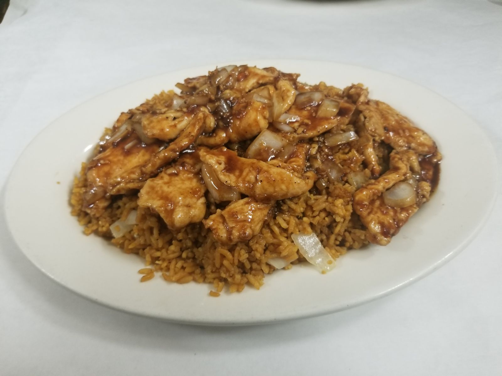 Order 44. Spicy Boneless Chicken Fried Rice food online from Kaieteur Restaurant store, Richmond Hill on bringmethat.com