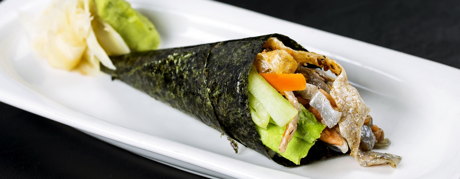 Order Salmon Skin Hand Roll food online from PB Sushi store, San Diego on bringmethat.com
