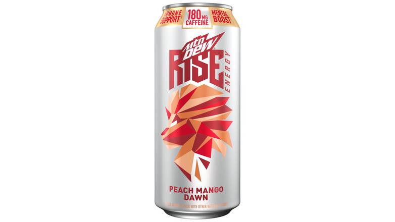 Order Mountain Dew Rise Energy Drink Peach Mango Dawn Flavor food online from Trumbull Mobil store, Trumbull on bringmethat.com