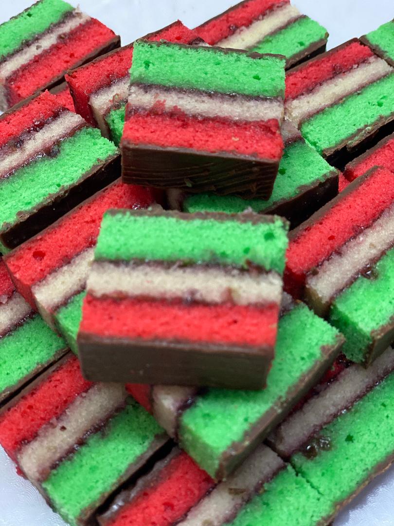 Order Rainbow / Tri Color Cookies by the Pound food online from E & L Bakery store, Bronx on bringmethat.com