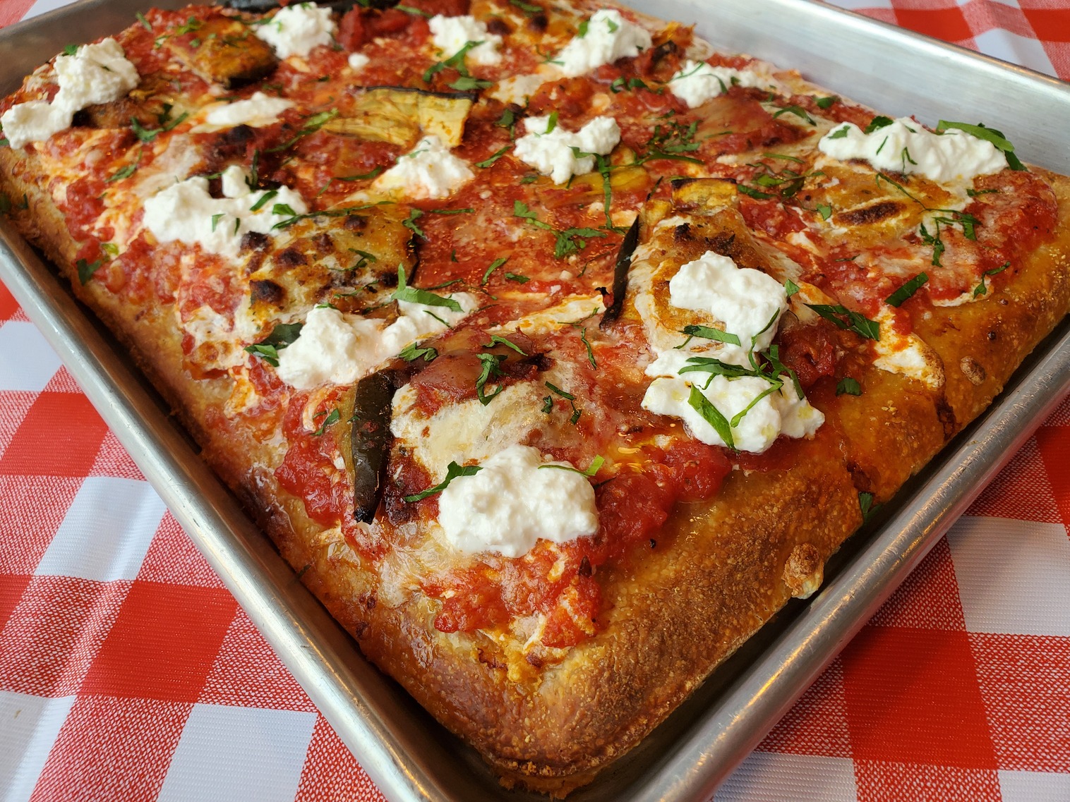 Order Eggplant & Ricotta Pizza food online from Corner Slice store, New York on bringmethat.com