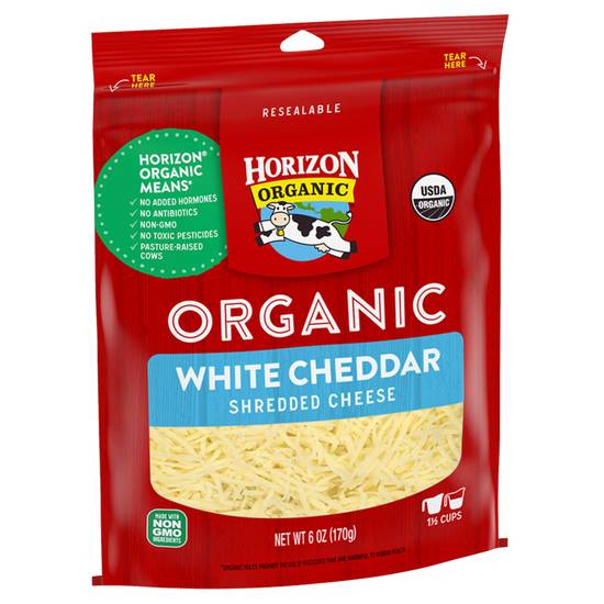 Order Horizon Organic White Cheddar Shredded Cheese 6oz food online from Everyday Needs by Gopuff store, Roseville on bringmethat.com