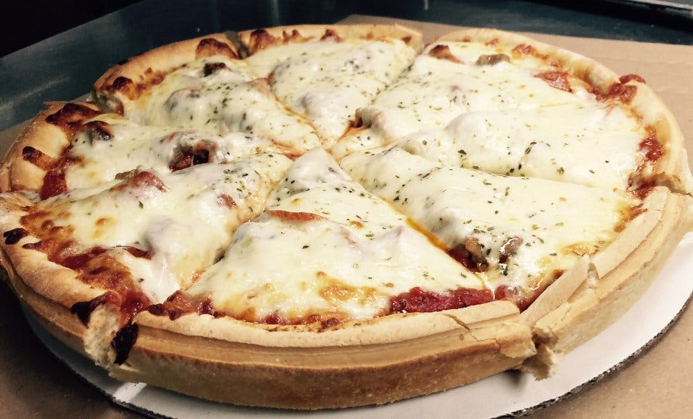 Order Deep Dish Cheese Pizza - Small 10" food online from Jimbo's Pizza store, Lemont on bringmethat.com