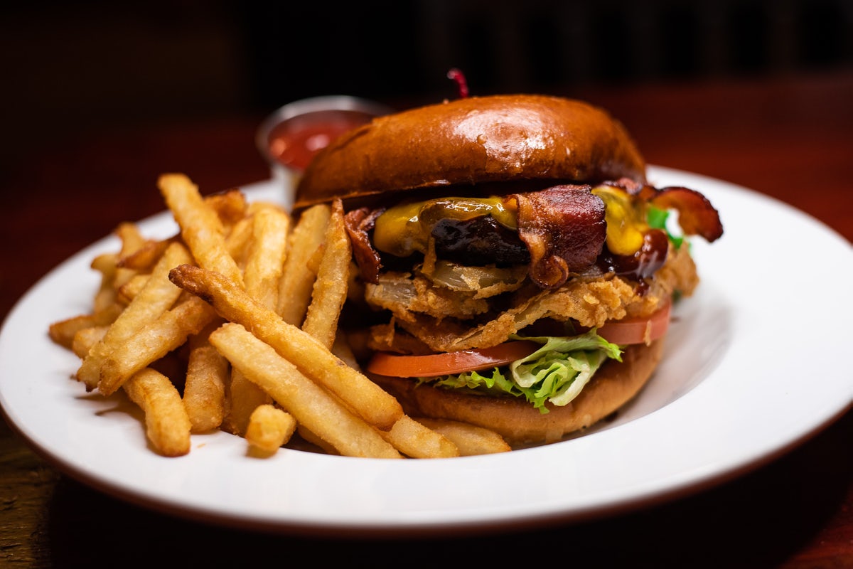 Order Smoke House BBQ Burger food online from Tahoe Joe's Home Office store, Fresno on bringmethat.com