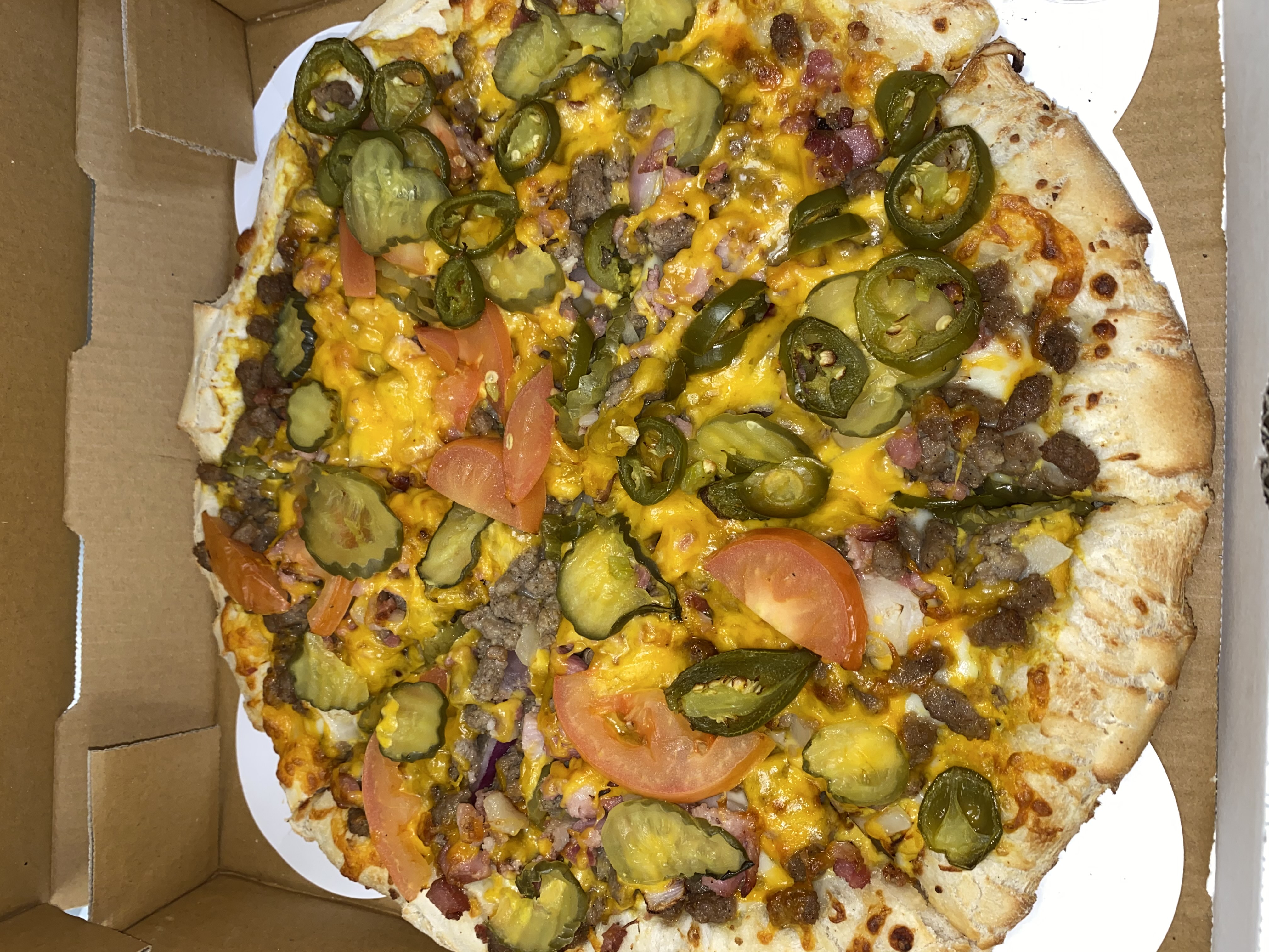 Order Cheeseburger Pizza food online from Dan Pizza Co store, Webster on bringmethat.com