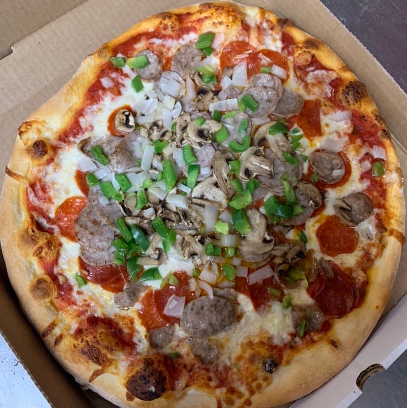 Order Sal's Combo Pizza - 14" food online from Sals Pizza store, Suffolk on bringmethat.com