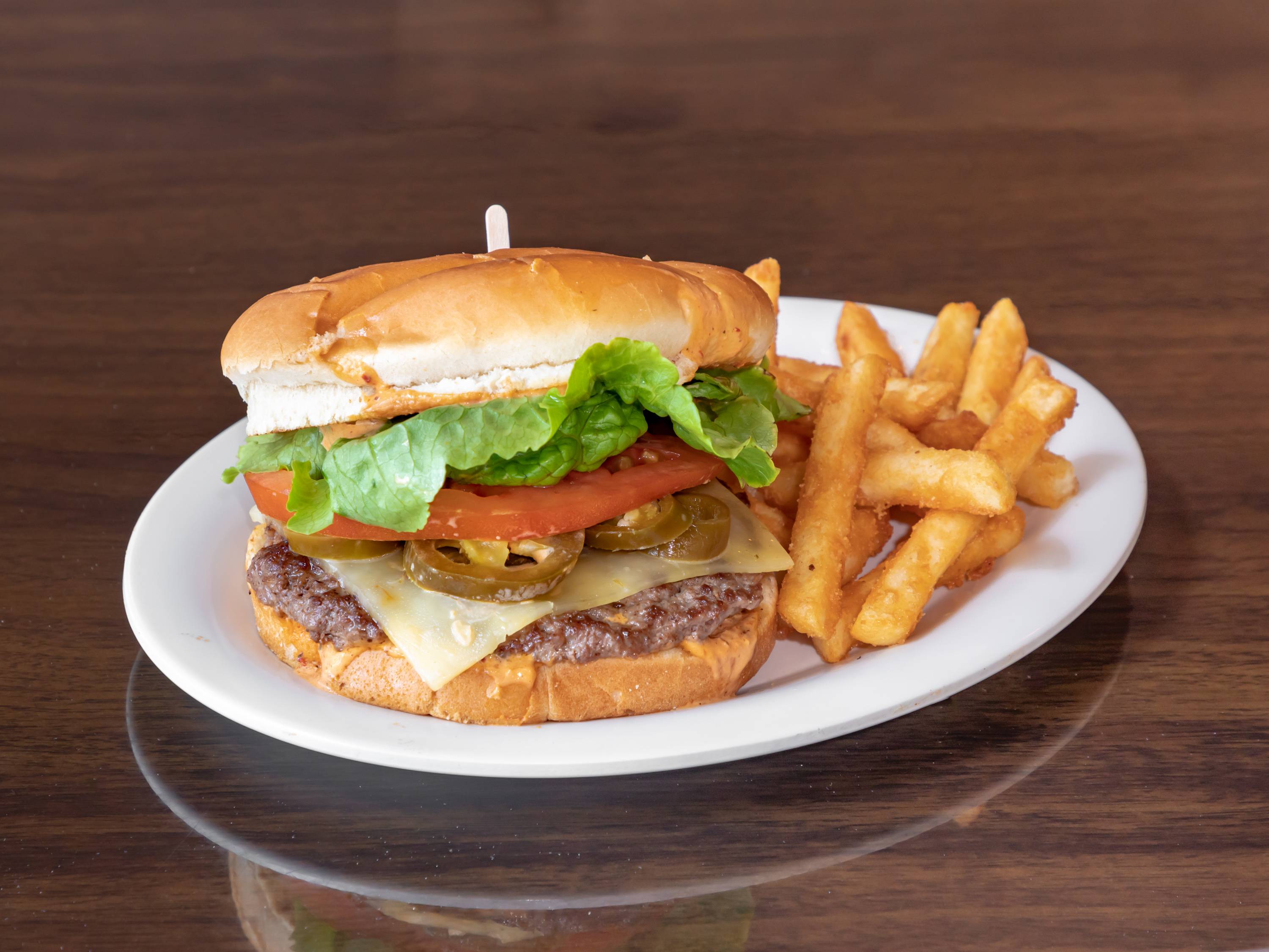 Order Spicy Jack Burger food online from Grill ‘N Burgers store, Bakersfield on bringmethat.com