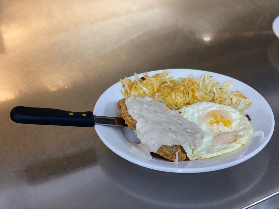 Order COUNTRY FRIED STEAK & EGGS food online from The Point Pancake House store, Gurnee on bringmethat.com