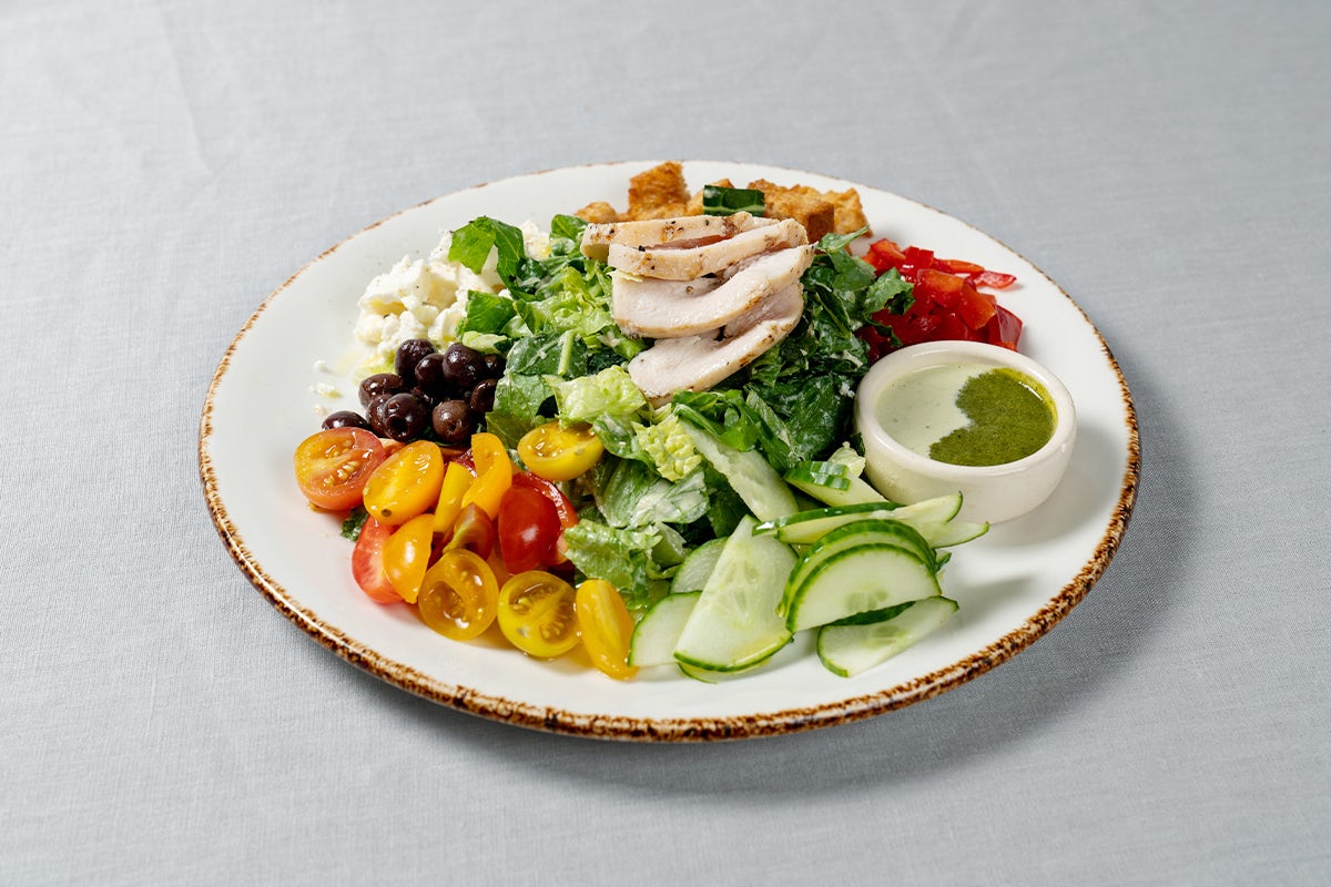 Order Mediterranean Caesar with Chicken food online from Le Pain Quotidien store, Studio City on bringmethat.com