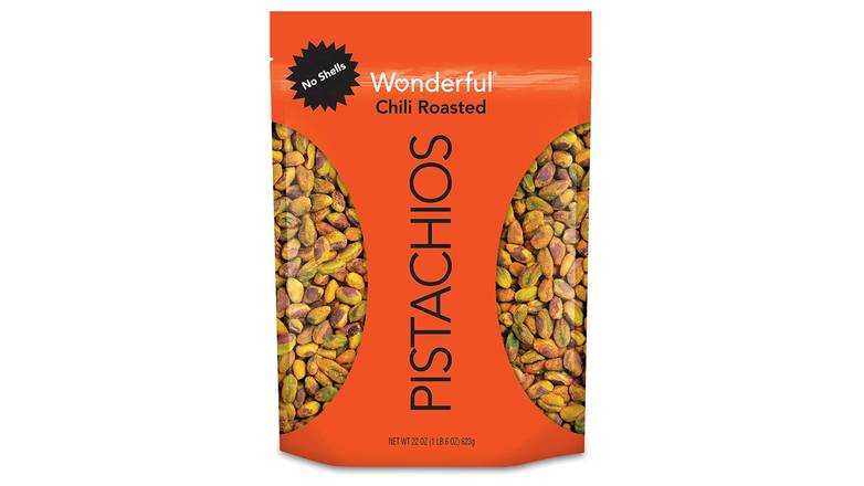 Order Wonderful Pistachios, No Shells, Chili Roasted Resealable Pouch 2.25oz food online from Route 7 Food Mart store, Norwalk on bringmethat.com