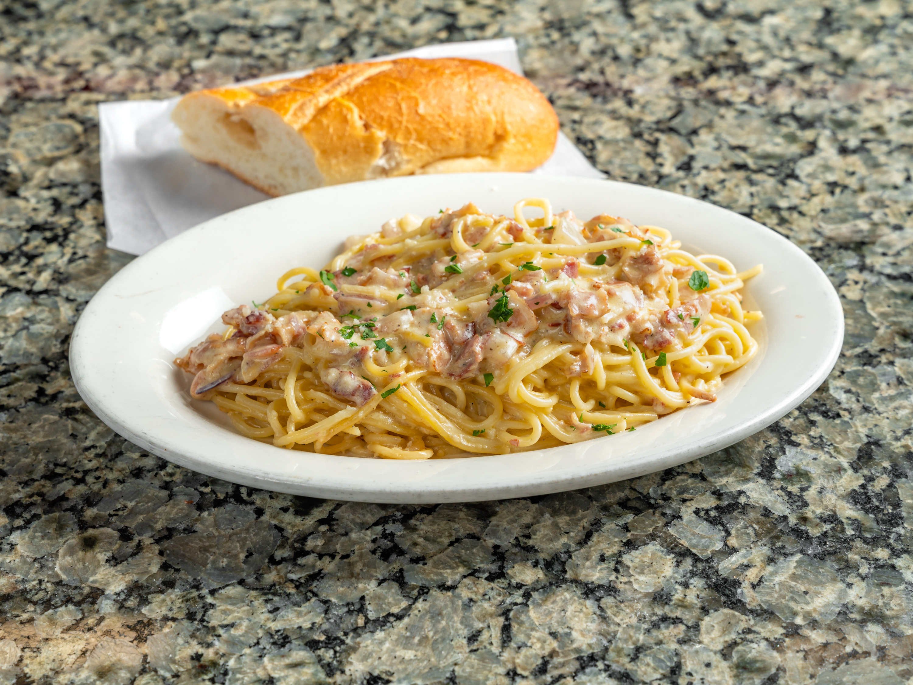Order Spaghetti Carbonara food online from Planet Pizza store, Greenwich on bringmethat.com