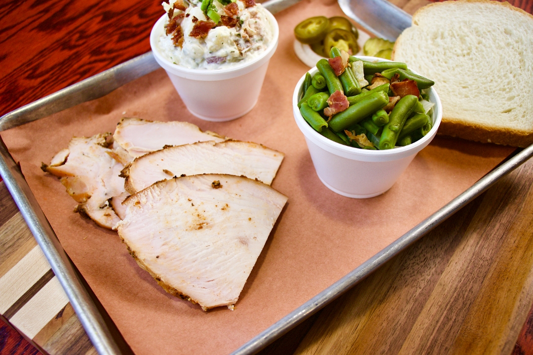 Order Pepper Turkey Plate food online from 2 Guys 1 Pit Bbq & Catering store, Tomball on bringmethat.com