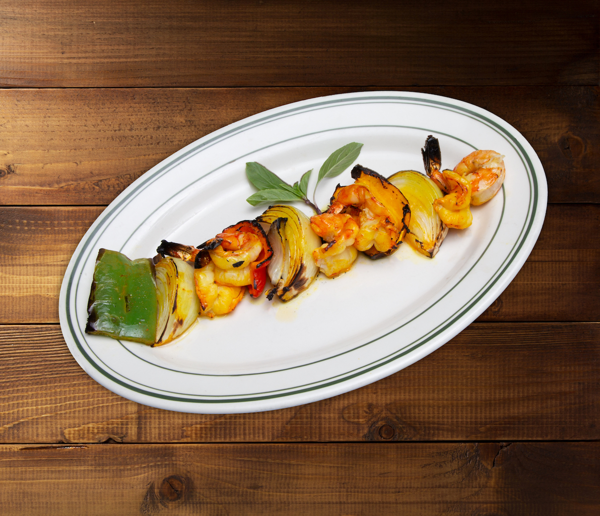 Order 47. Skewer of Prawns - میگو کباب food online from Negeen Restaurant store, Campbell on bringmethat.com