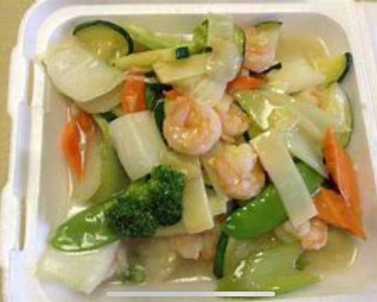Order S4. Prawns with Assorted Vegetables 什菜虾 food online from Jade Restaurant & Lounge store, Seattle on bringmethat.com