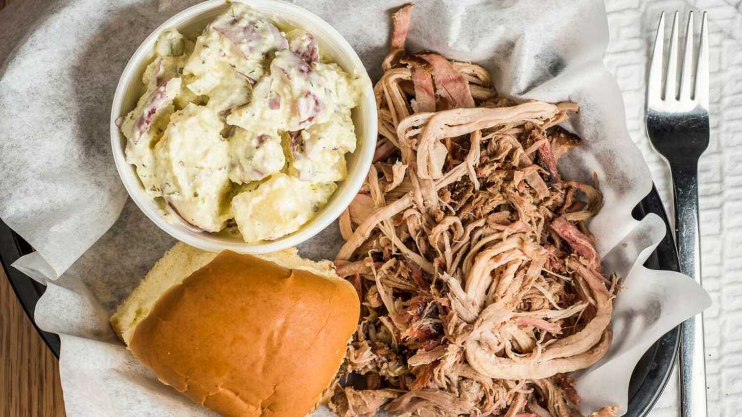 Order 1 Meat Plate food online from R & R Bbq store, North Salt Lake on bringmethat.com