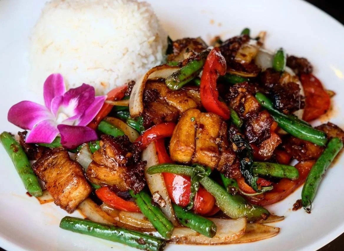 Order Spicy Basil with Crispy Pork Belly food online from Monkey Thai Restaurant And Bar store, Alameda on bringmethat.com