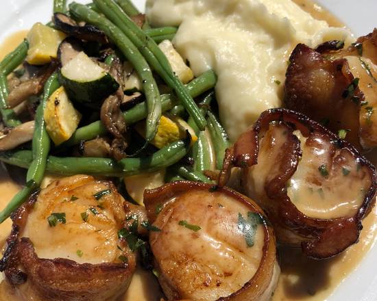 Order Bacon Wrapped Seared Jumbo Sea Scallops  food online from The Trident store, Sausalito on bringmethat.com