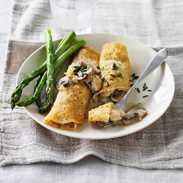 Order Rolled Chicken and Mushroom Crepes with Buttered Asparagus food online from The Spice Of Life Catering store, Carrollton on bringmethat.com