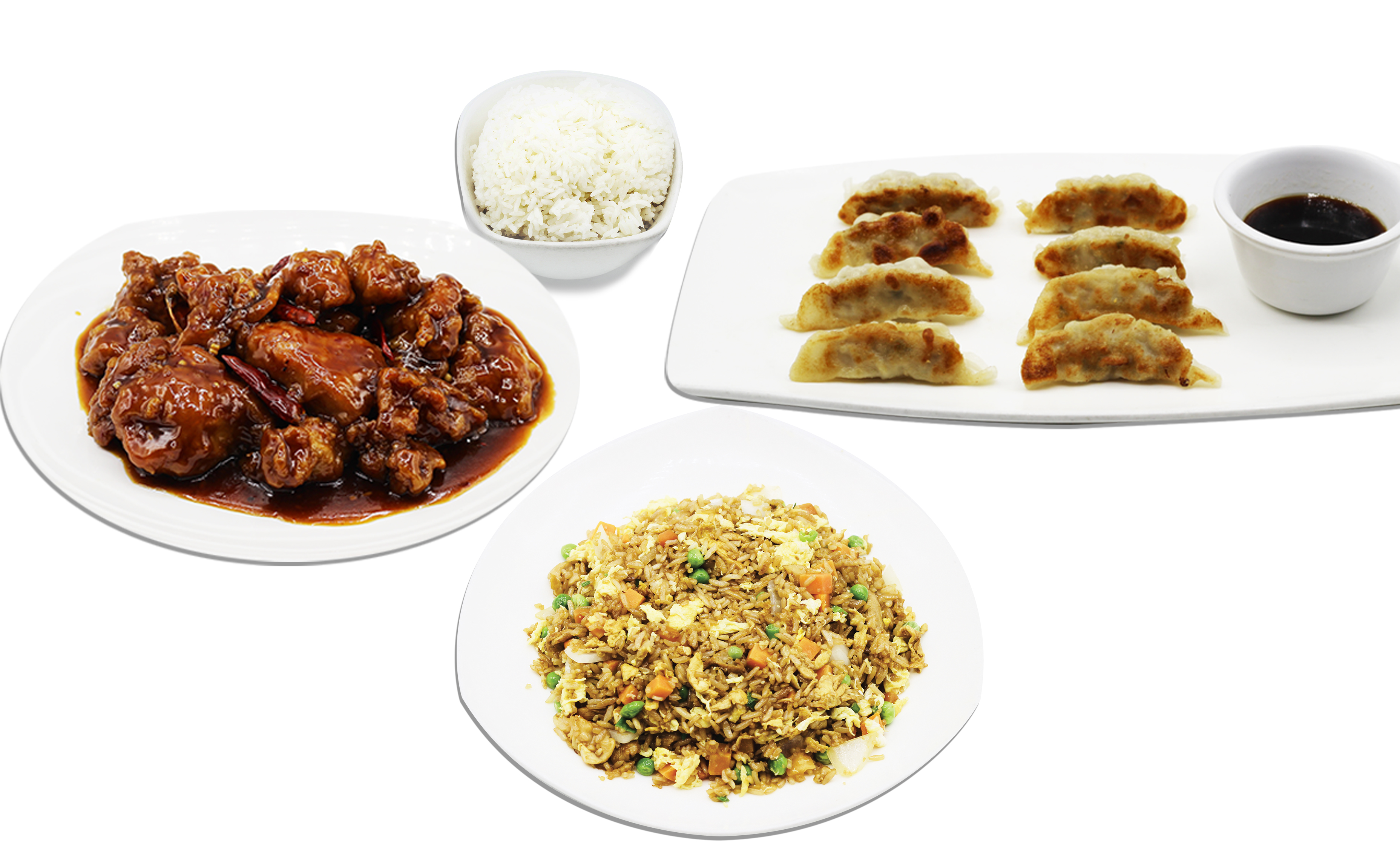 Order 1 Large General Tso's Chicken, 1 Large Chicken Fried Rice, Gyoza (8 pc.) food online from Chin-Chin Cafe store, Ashburn on bringmethat.com