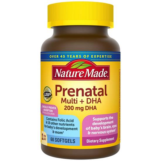 Order Nature Made Prenatal Multivitamin + DHA Softgels 200mg (60 ct) food online from Rite Aid store, Palm Desert on bringmethat.com