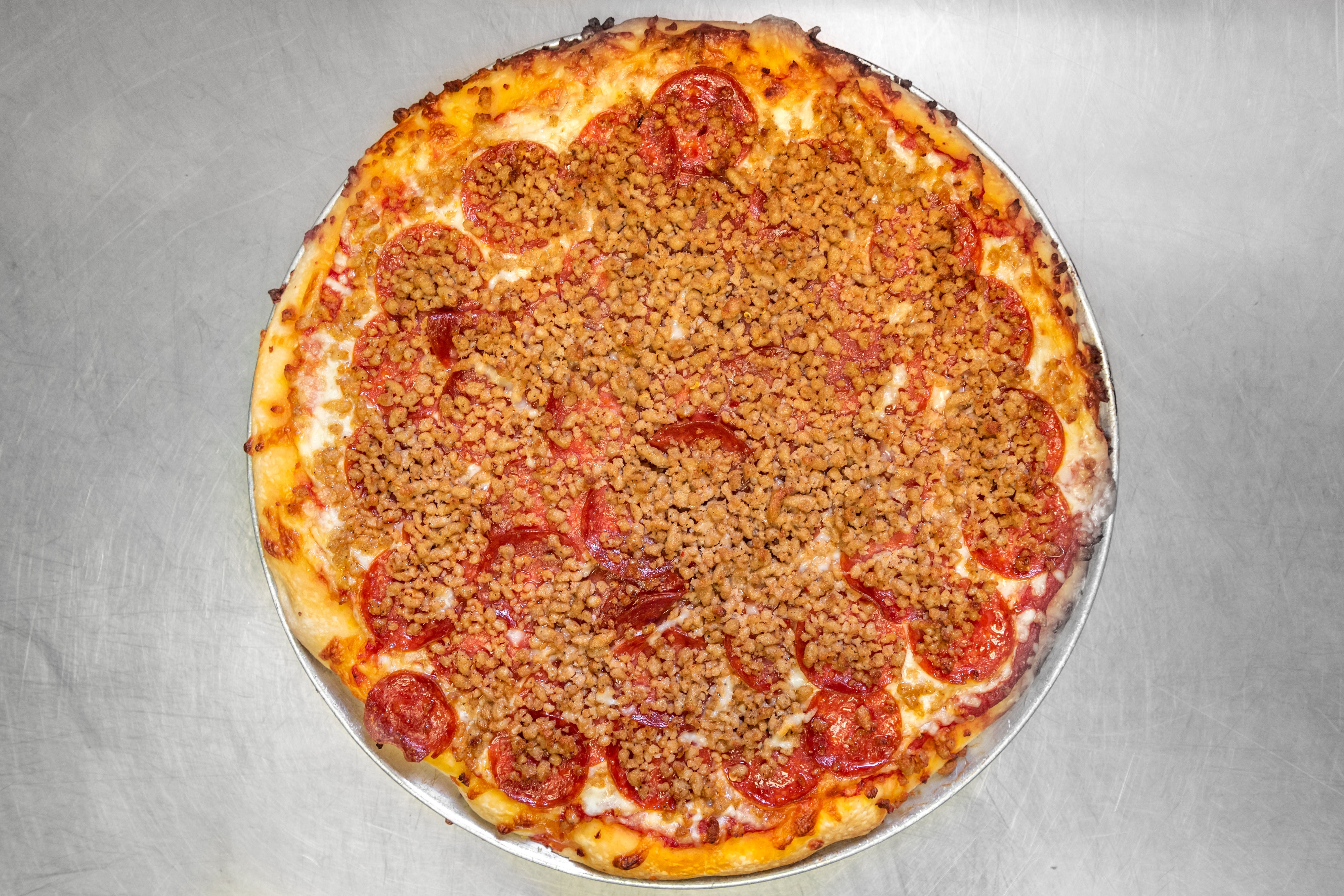 Order 11. Pepperoni & Sausage Pizza - X-Large (16 Slices) food online from Zavarelli's Pizza Shop store, Canton on bringmethat.com