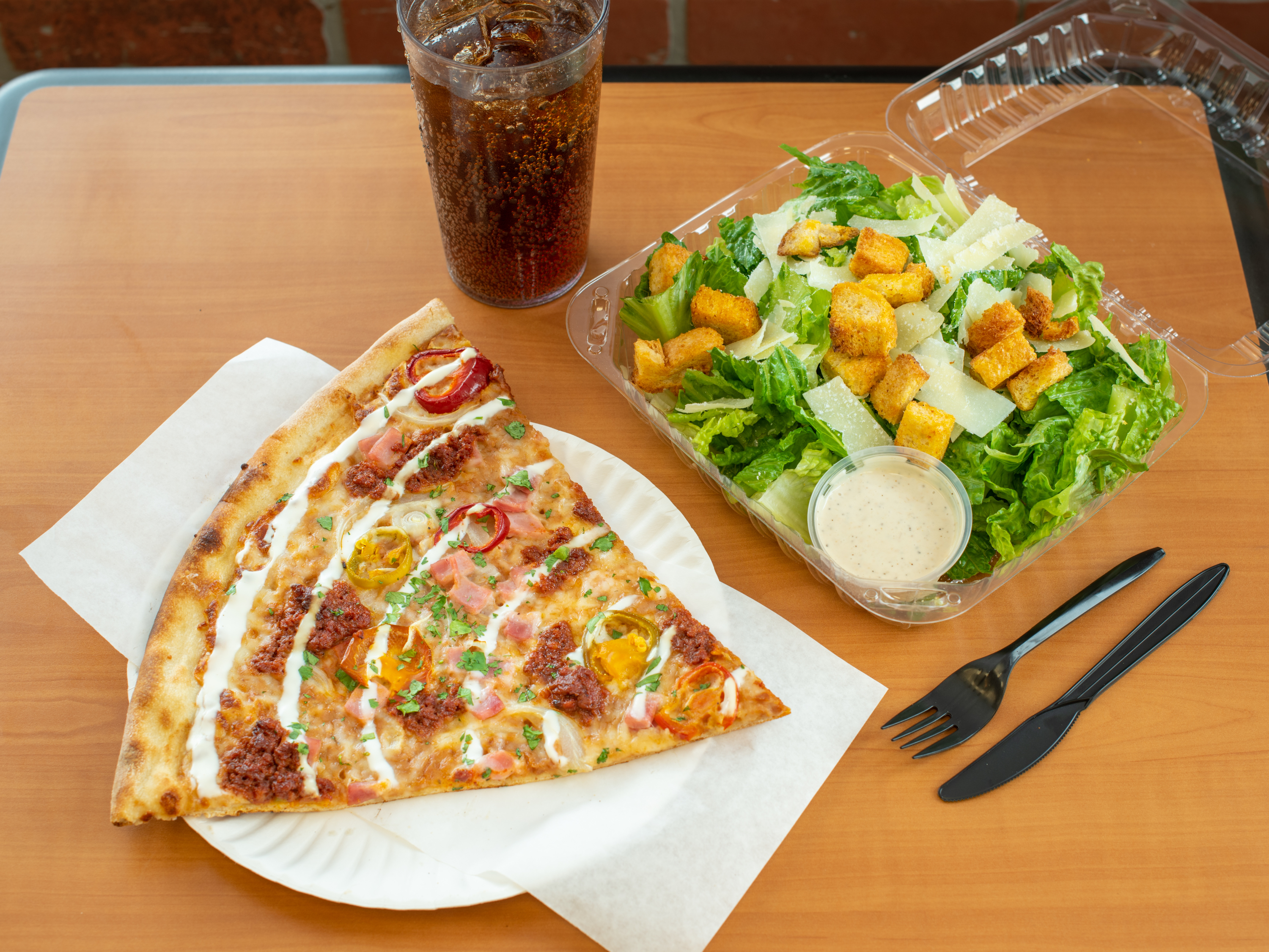 Order ii. 1 Slice Pizza, Salad and Fountain Drink Combination food online from Mayas Gourmet Pizza store, San Diego on bringmethat.com