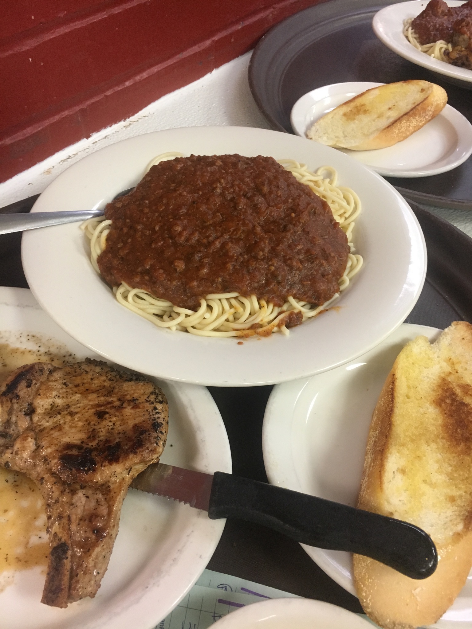 Order Spaghetti with Meat Sauce food online from Trackside Restaurant store, Mooresville on bringmethat.com
