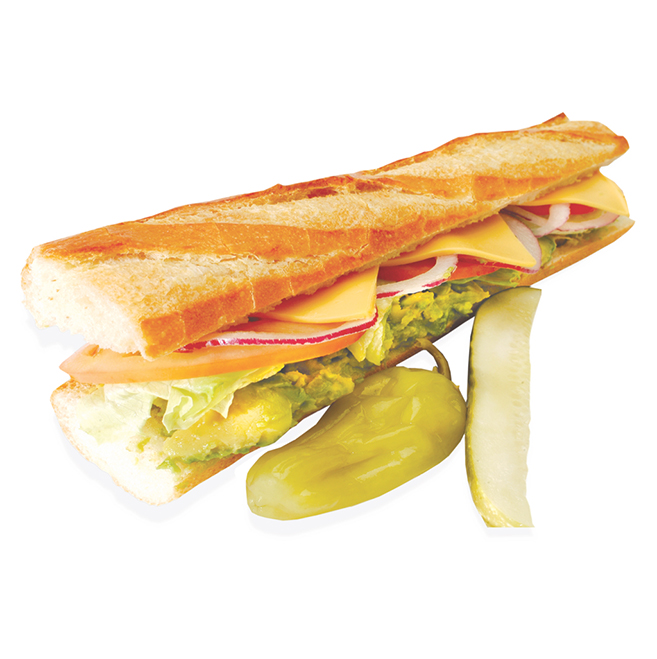 Order #26. Veggie Avocado Baguette Sandwich food online from Lee Sandwiches store, Artesia on bringmethat.com