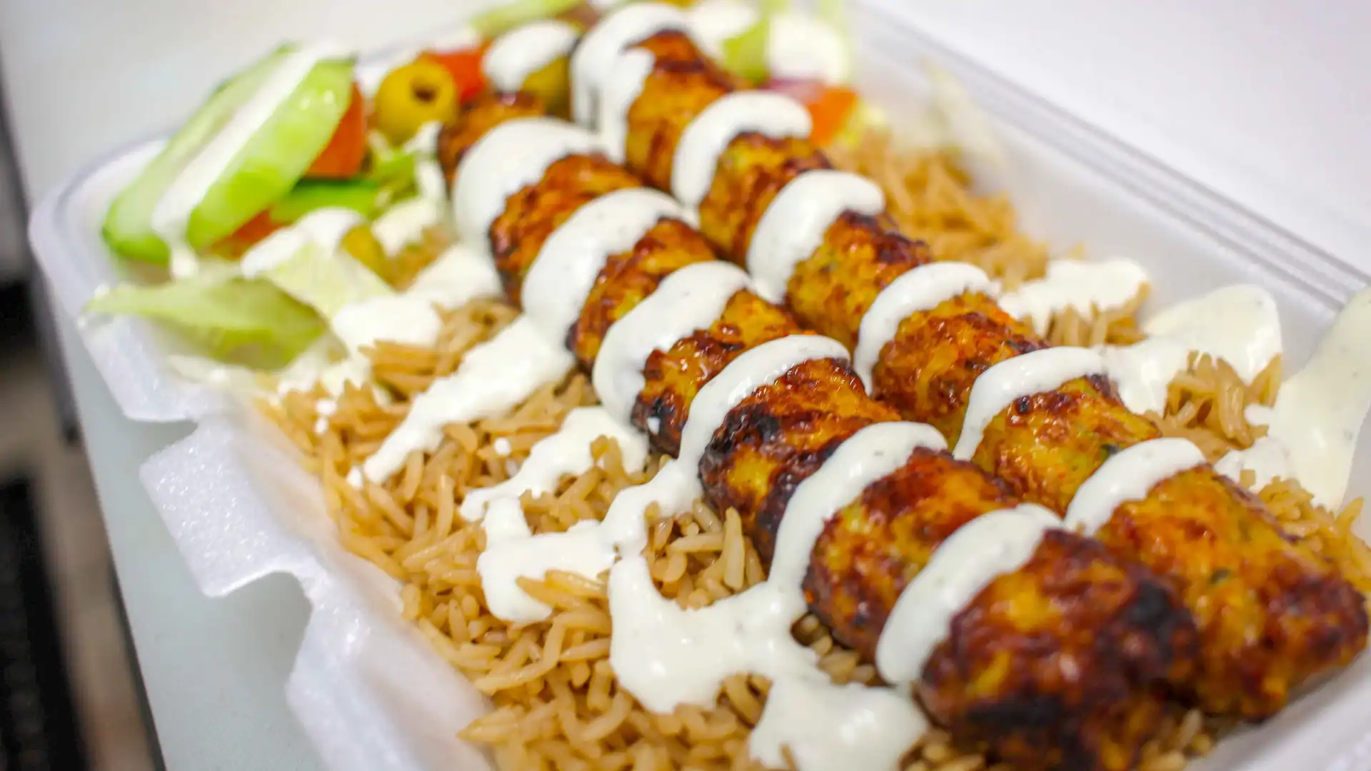 Order Kofta Kebab Platter food online from Hamza & Madina Halal Food store, Ronkonkoma on bringmethat.com
